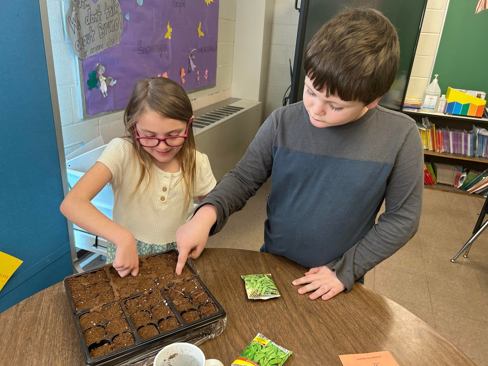 students planting seeds 