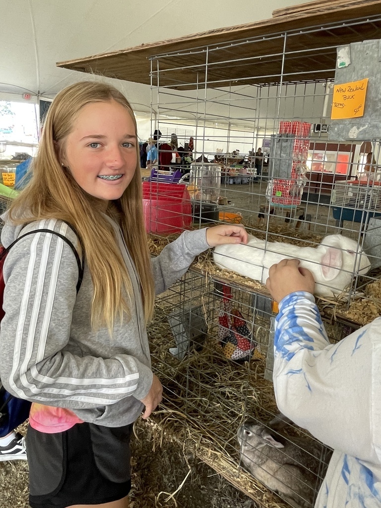 student petting a rabbit at VA state fair