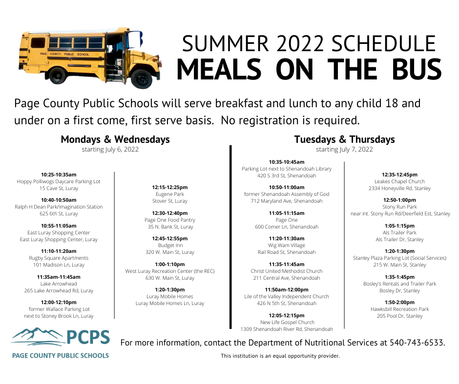 Meals on the bus schedule 