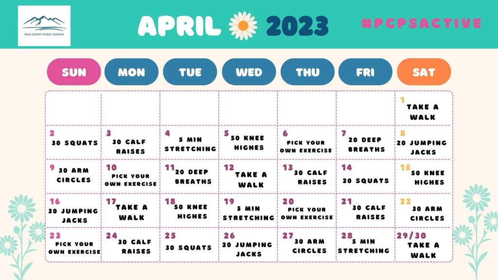 April Calendar #PCPSACTIVE