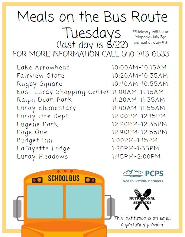 Meals on the Bus Tuesday Route