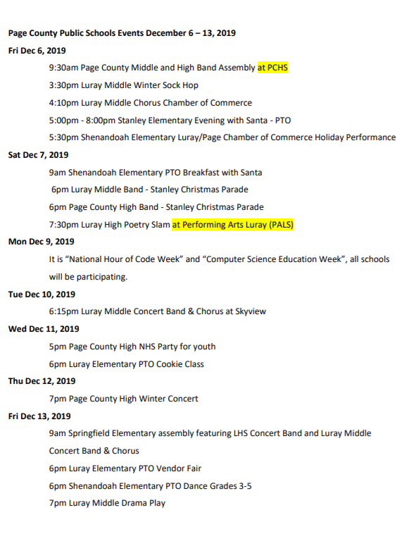 events calendar dec 6-13